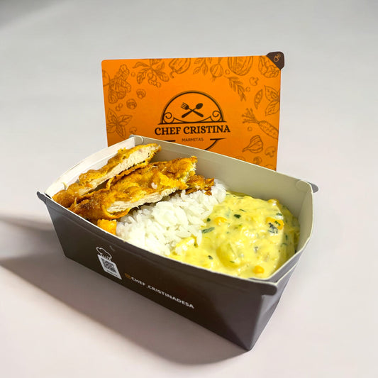 Frango empanado com creme de milho