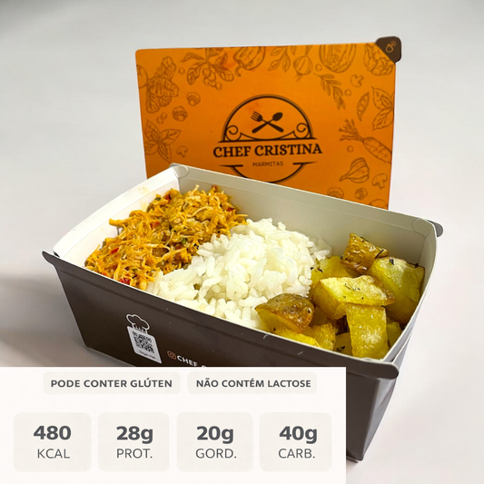 Frango desfiado cremoso com batata rustica