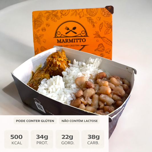 Lombo com arroz e feijão